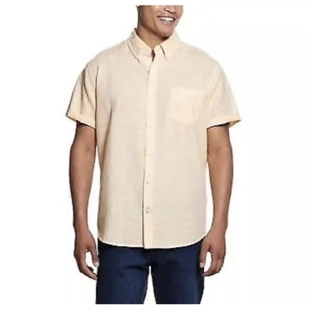 Weatherproof Vintage Washable Linen Button Down Shirt Slv Shirt, Orange, Sz XXL